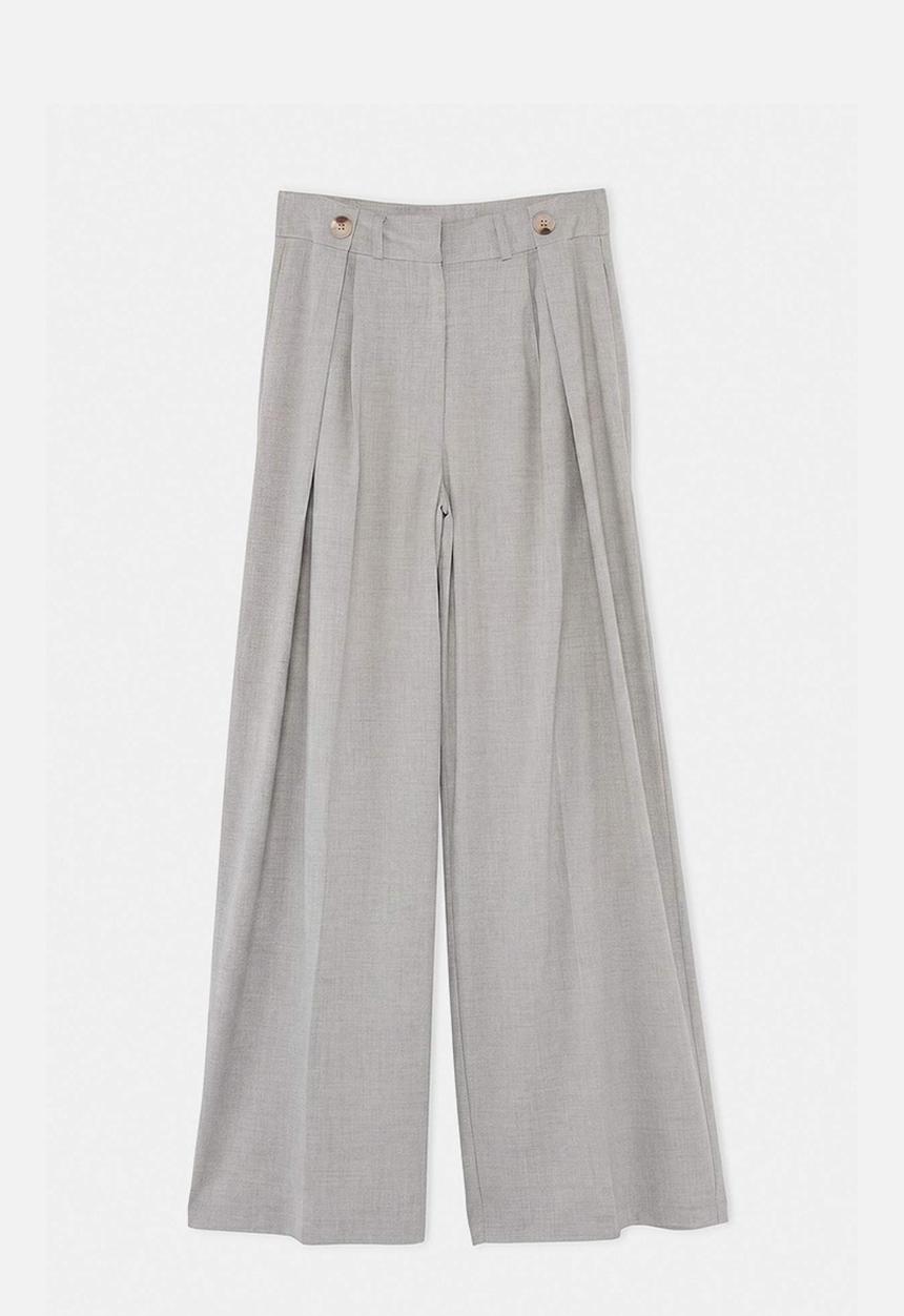 Trendyol - Double-Pleat Wide-Leg Trousers - Grey