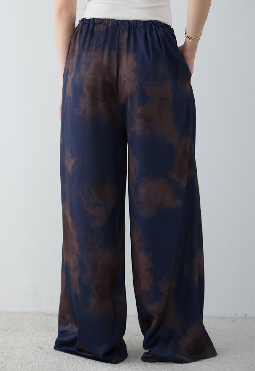 Trendyol - Gradient Print Satin Wide-Leg Trousers - Navy Blue