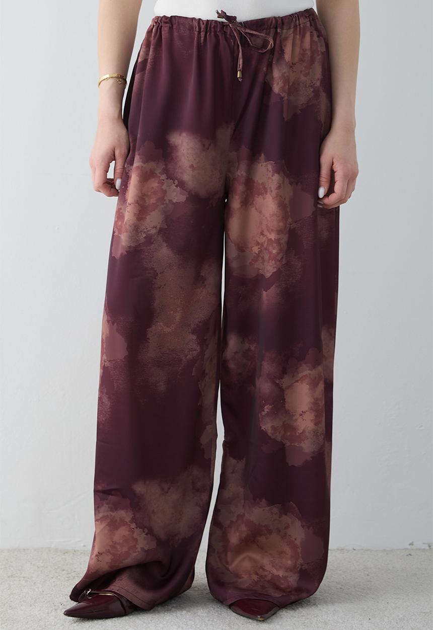Trendyol - Gradient Print Satin Wide-Leg Trousers - Plum