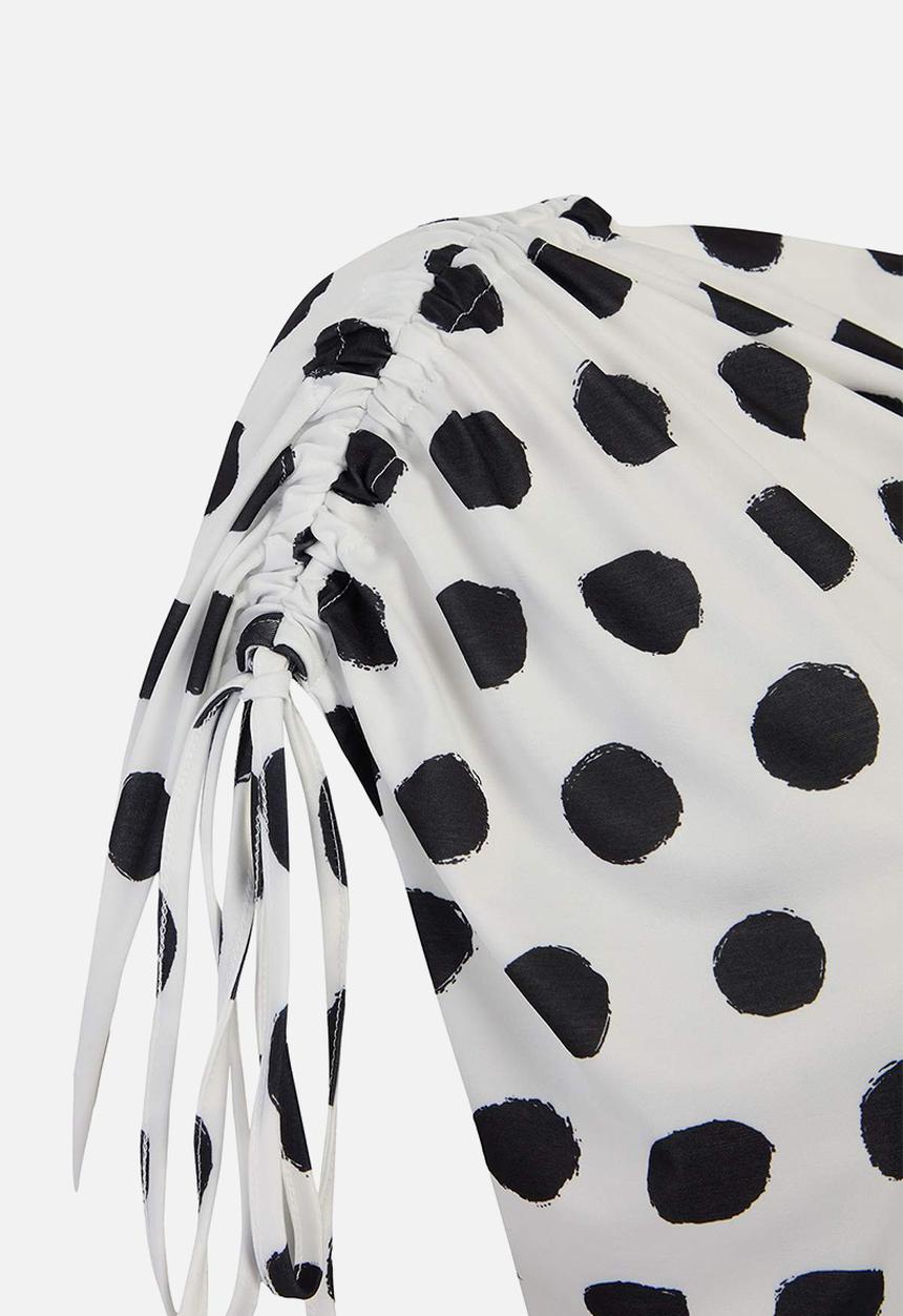 Trendyol - Plus polka dot patterned boat neck ruched blouse - ecru