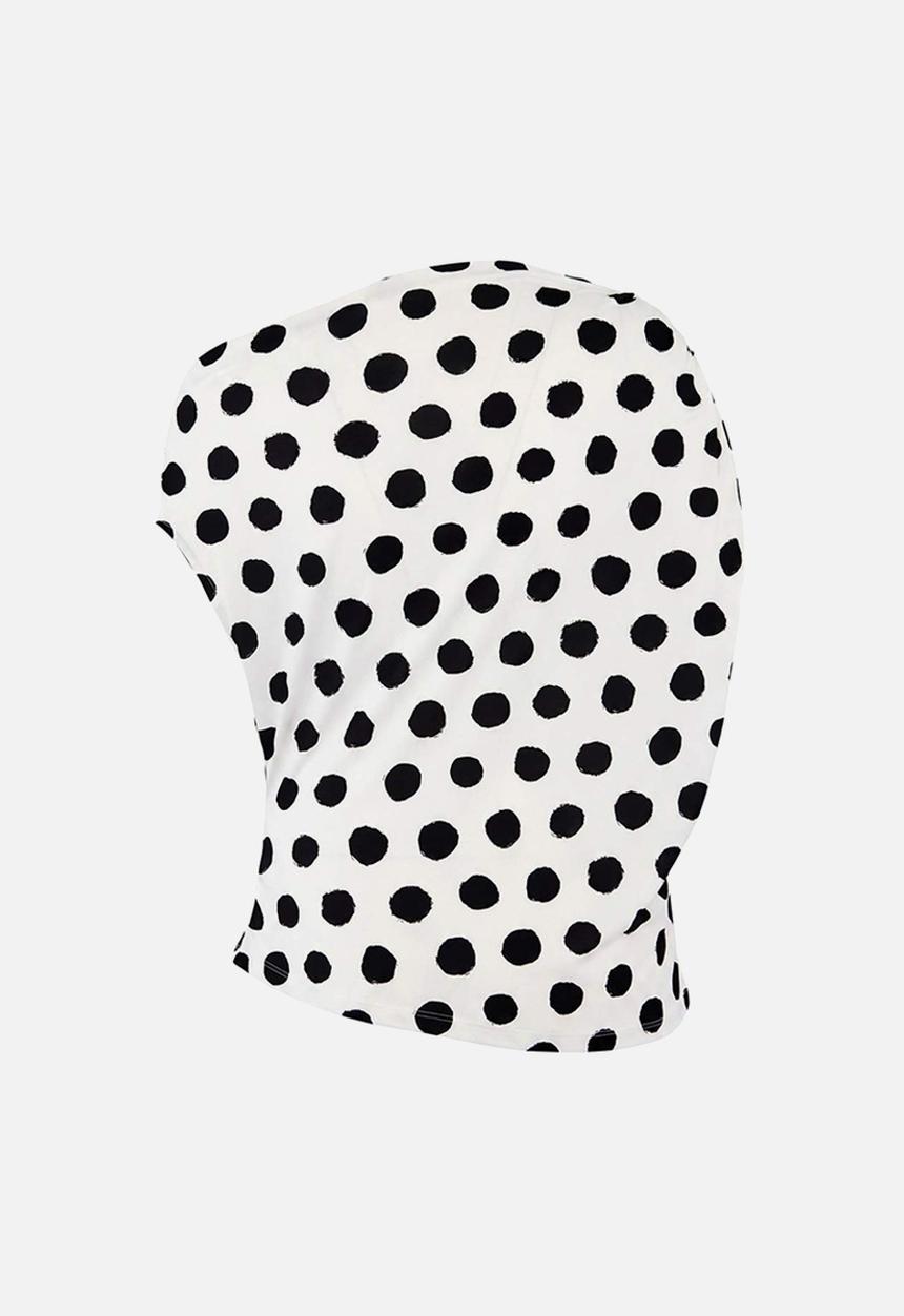 Trendyol - Plus polka dot patterned boat neck ruched blouse - ecru