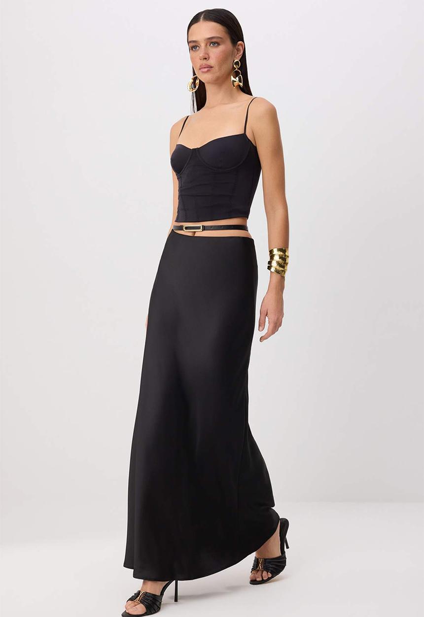 Trendyol - Low-Rise Belt Detail Satin Skirt - Black