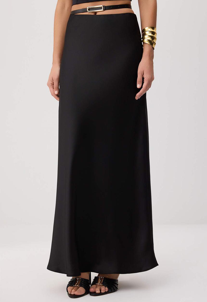 Trendyol - Low-Rise Belt Detail Satin Skirt - Black