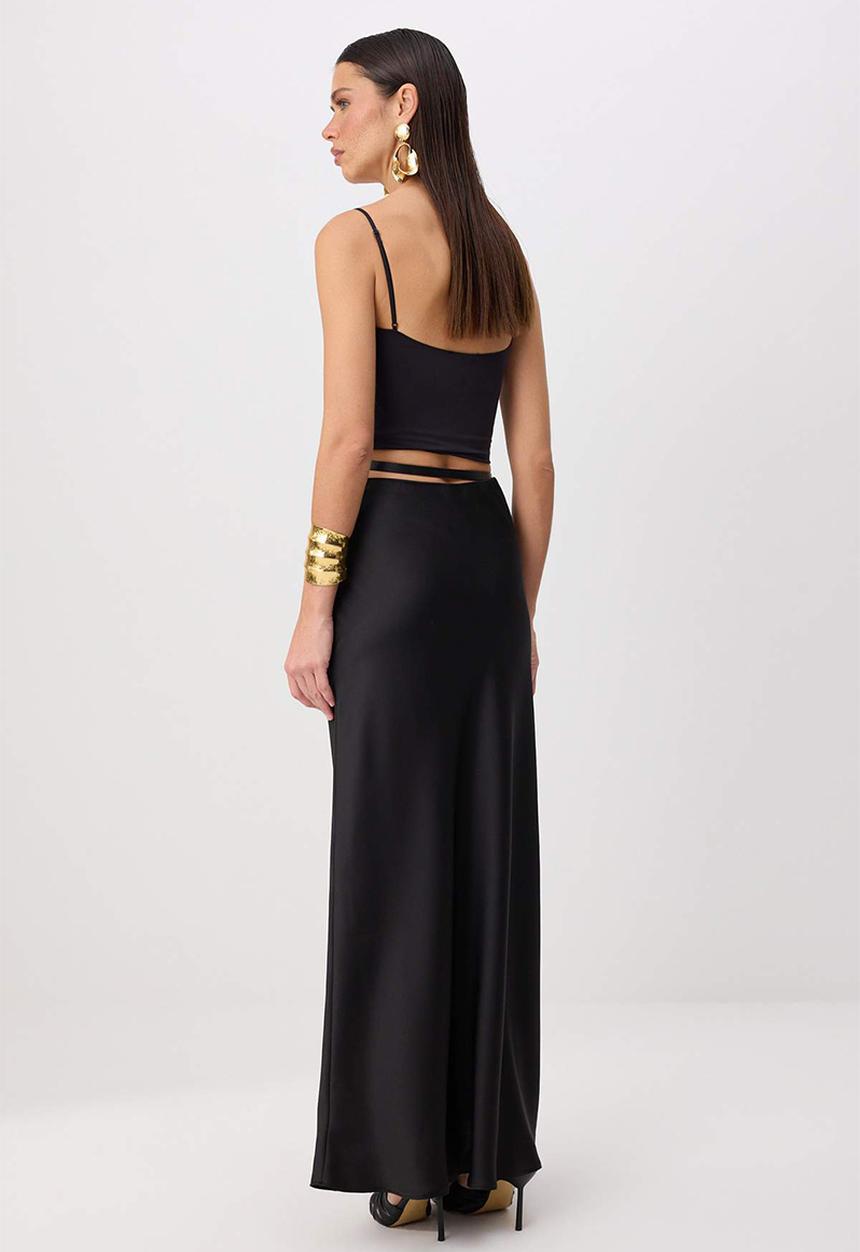Trendyol - Low-Rise Belt Detail Satin Skirt - Black