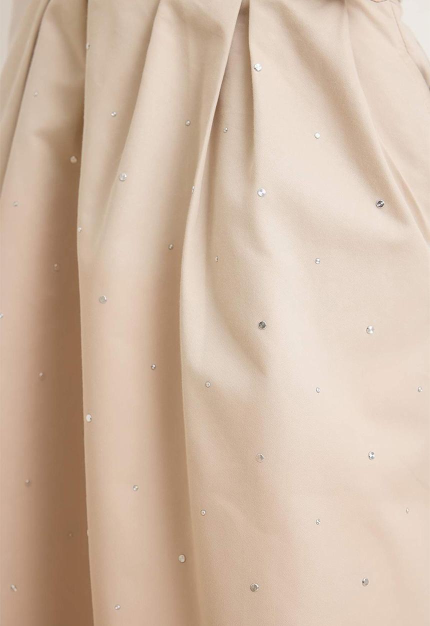 Trendyol - Long Denim Skirt - Beige