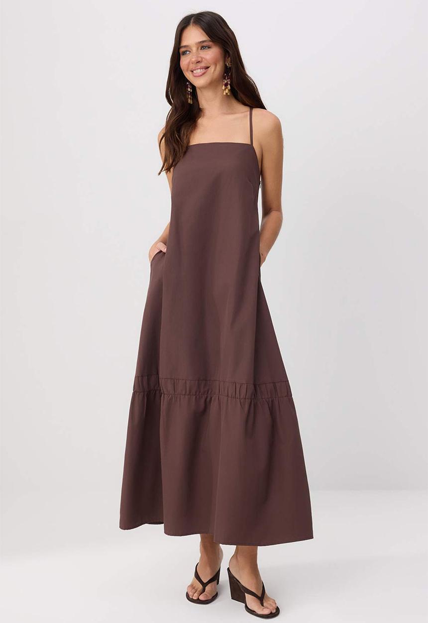 Trendyol - Hem Detail Relaxed Maxi Dress - Brown