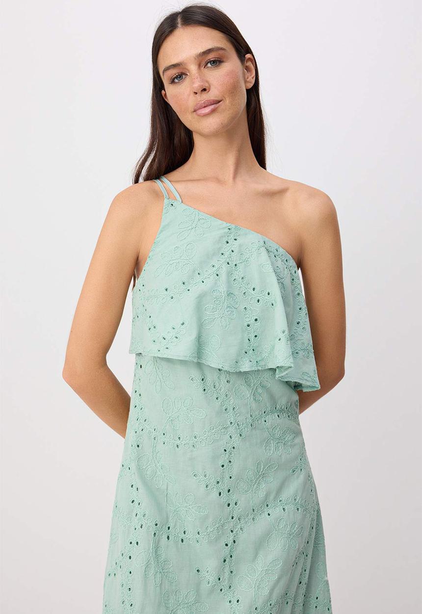 Trendyol - Asymmetric Collar Textured Midi Dress - Water Green