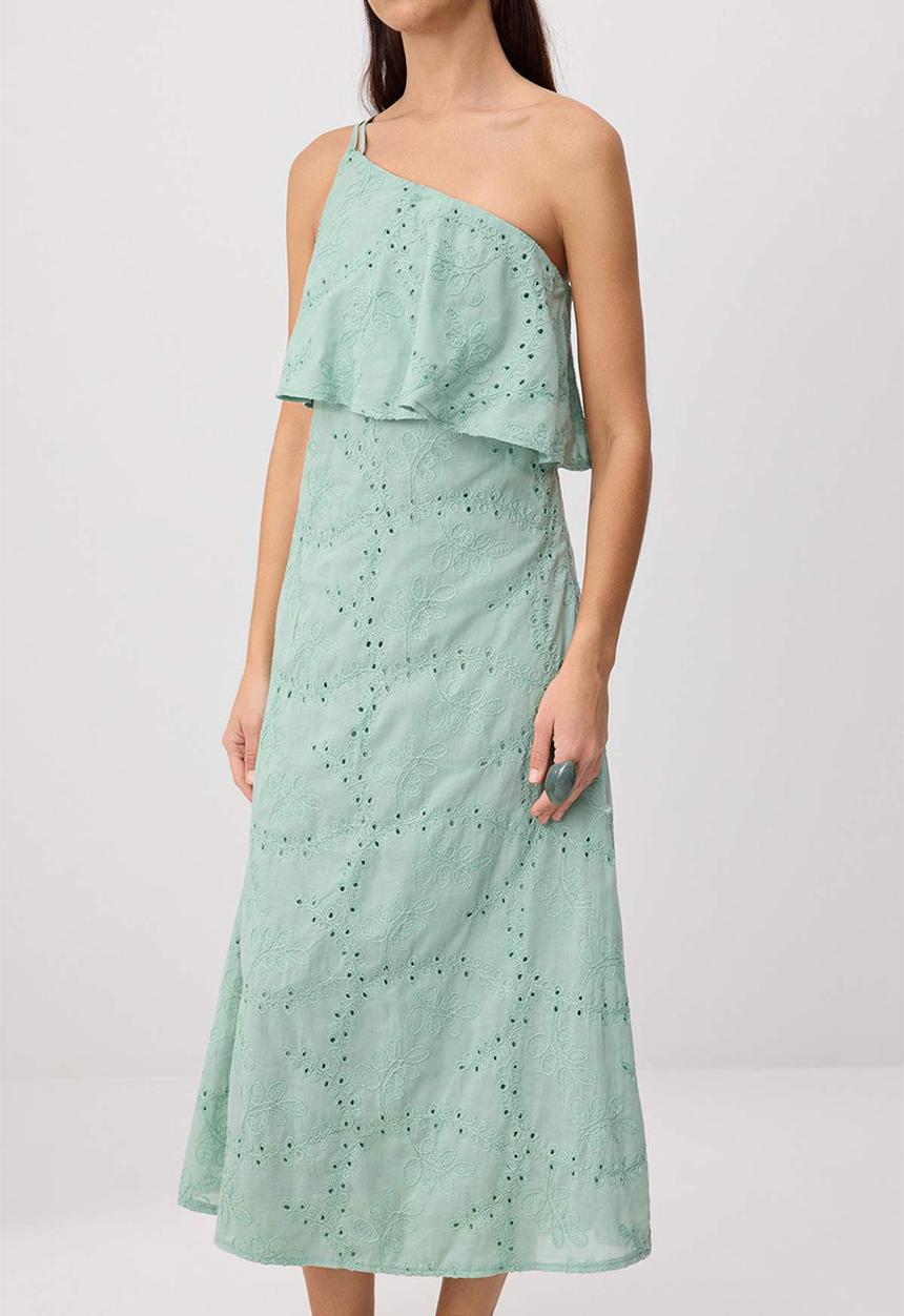 Trendyol - Asymmetric Collar Textured Midi Dress - Water Green
