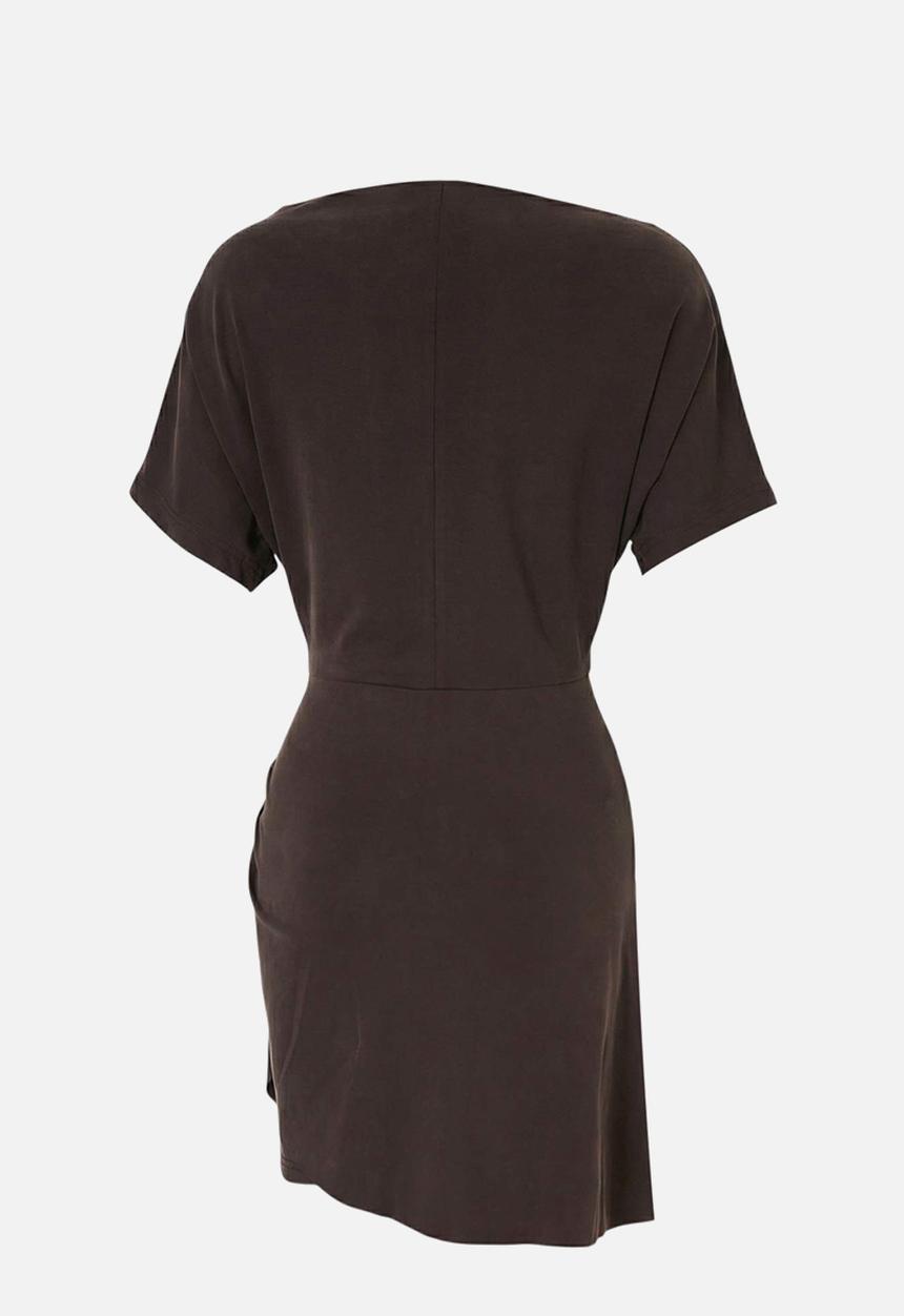 Trendyol - Premium Lyocell Bell-Shaped Mini Knit Dress with Accessory Detail - Dark Brown