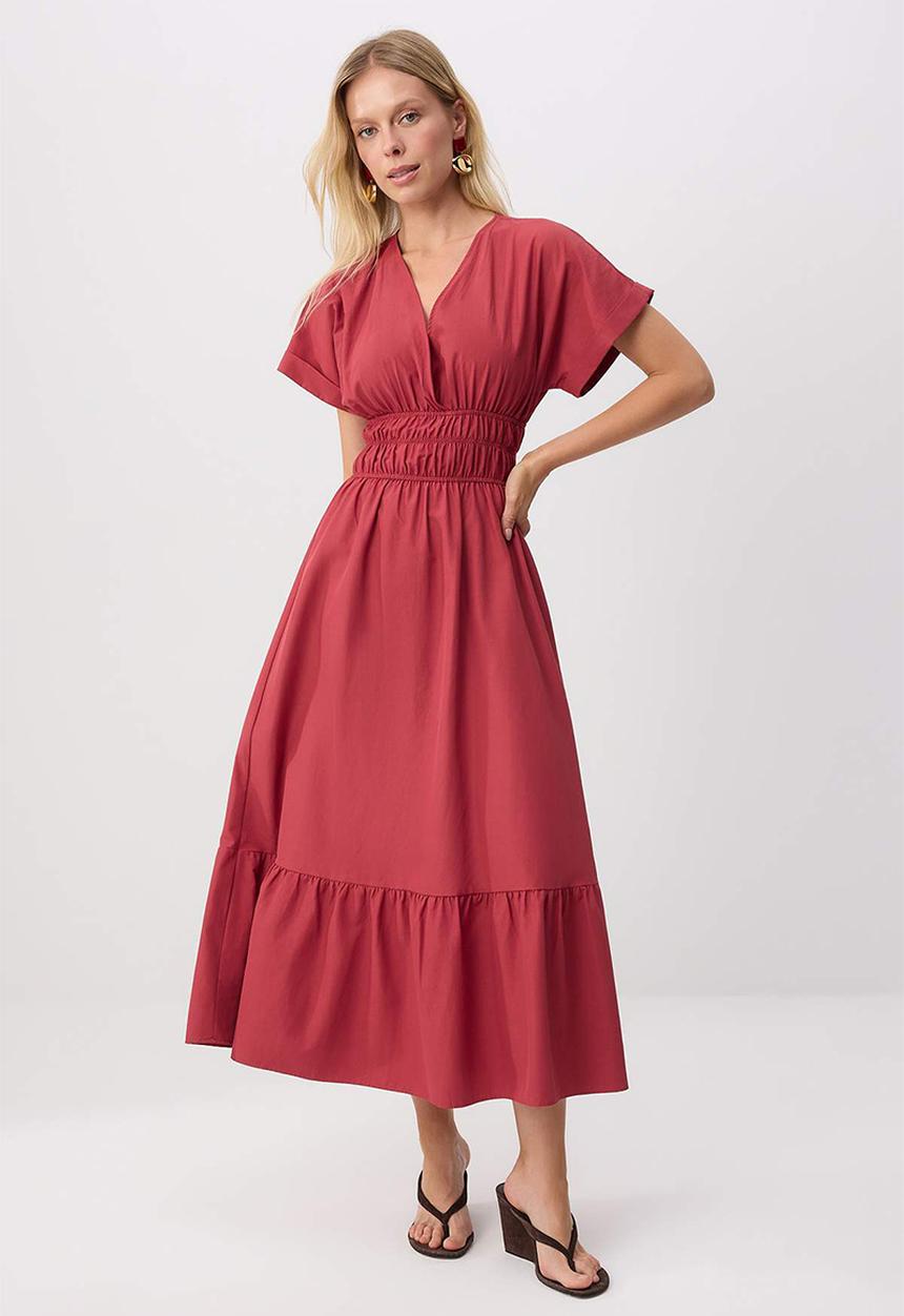 Trendyol - Double-Breasted A-Line Maxi Dress - Tile