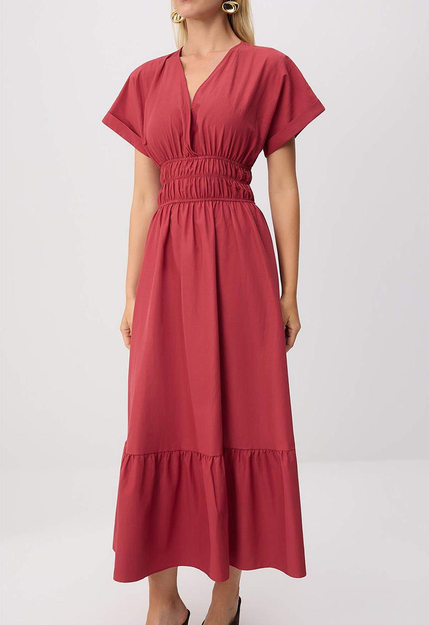 Trendyol - Double-Breasted A-Line Maxi Dress - Tile