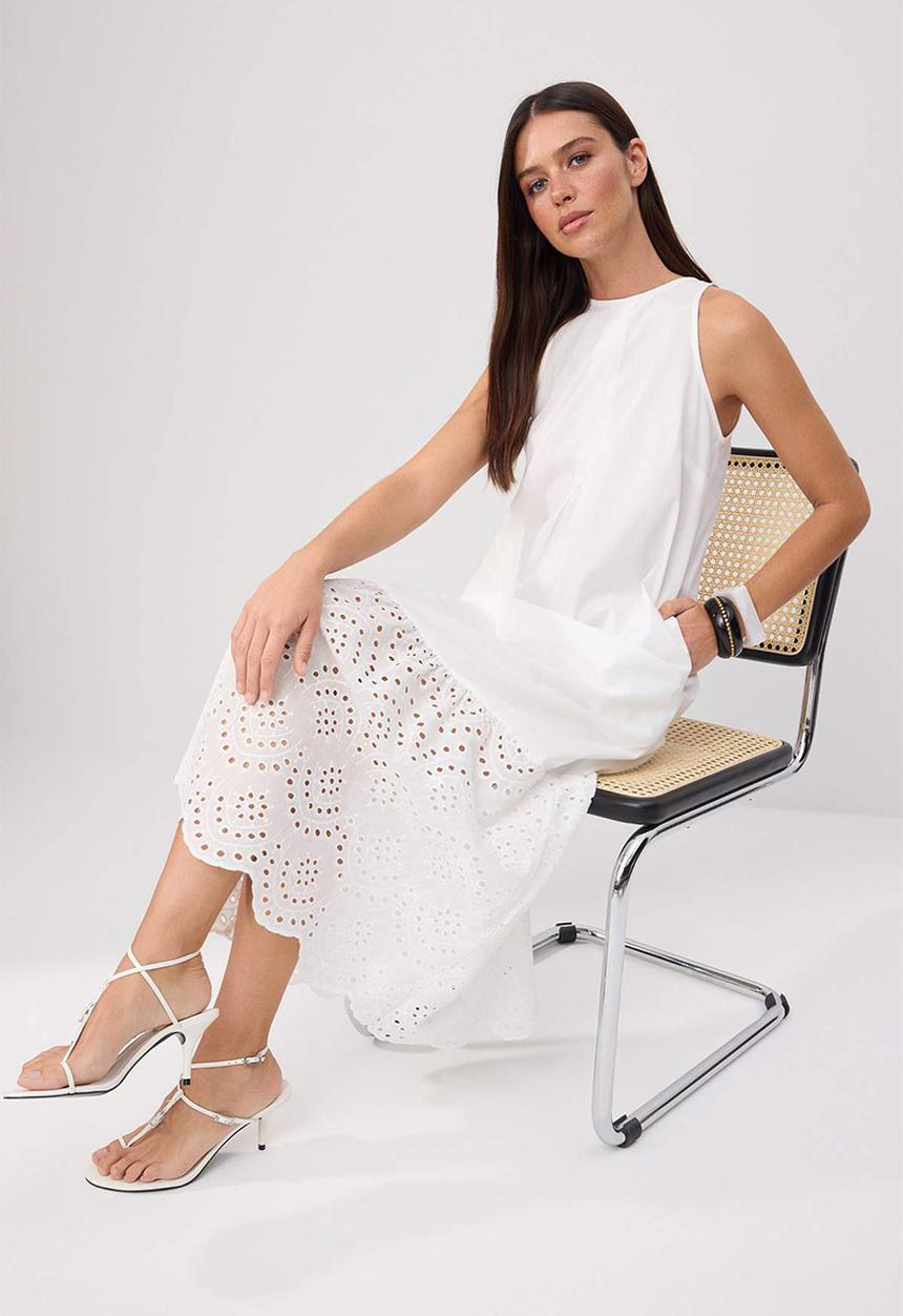 Trendyol - Broderie Detail Maxi Dress - White