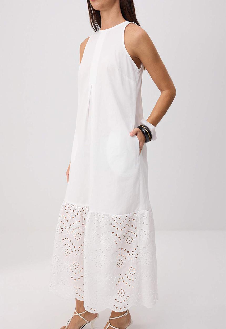 Trendyol - Broderie Detail Maxi Dress - White