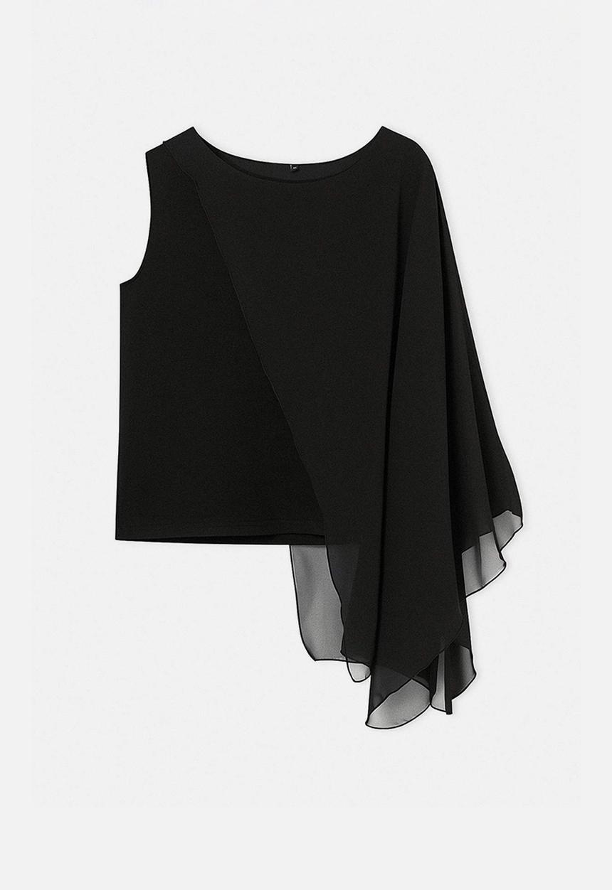 Trendyol - Plus chiffon half cape top - black