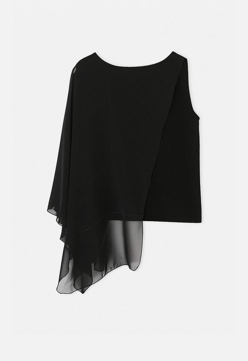 Trendyol - Plus chiffon half cape top - black