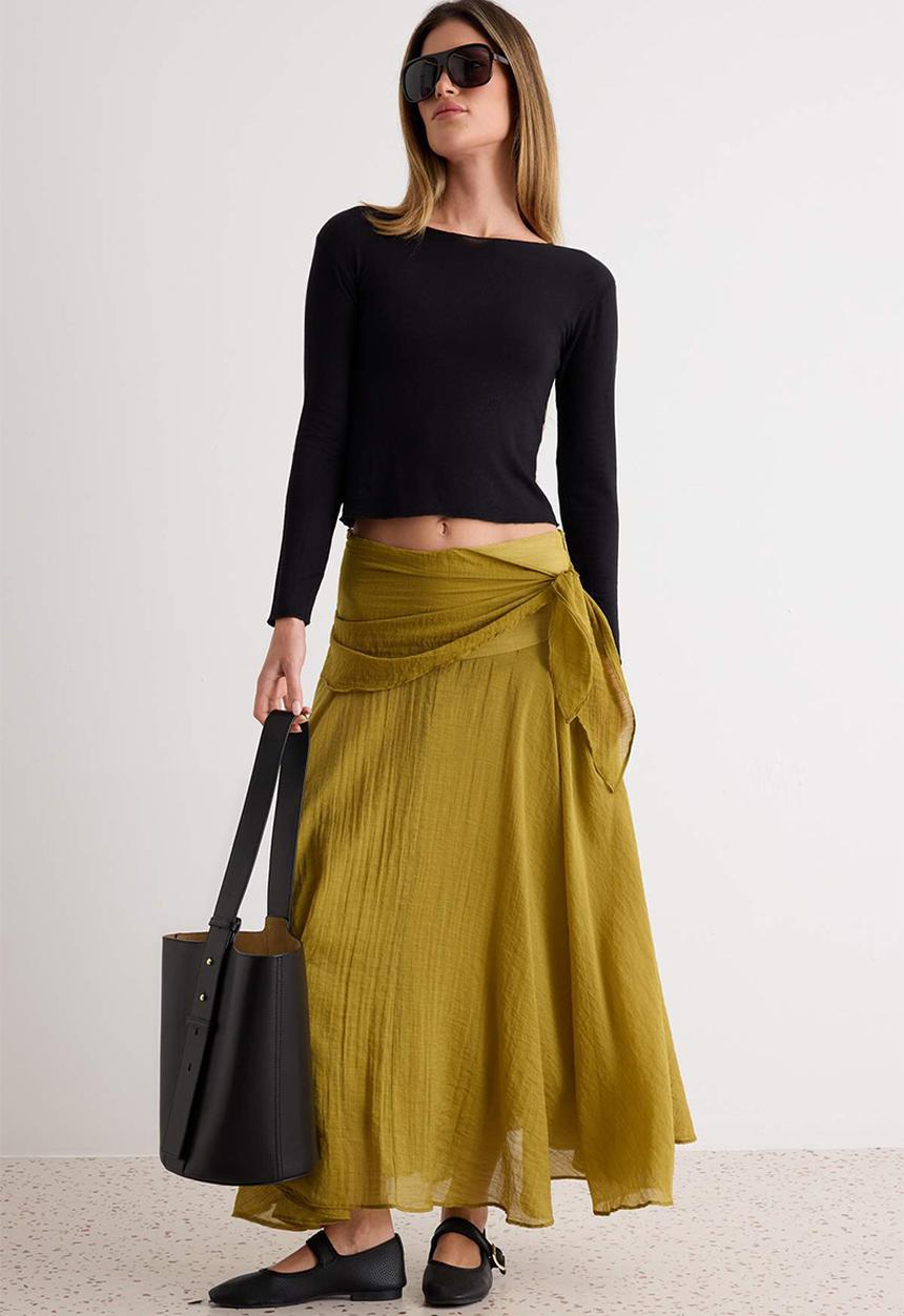 Trendyol - Tie-Dye Detail Lined Maxi Skirt - Oil Green