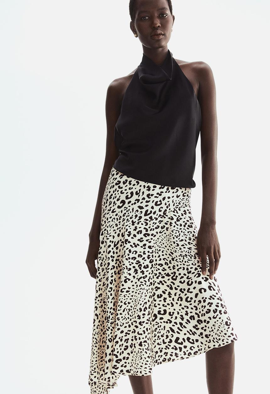H&M - Asymmetric Viscose Skirt - cream/leopard print - 1337639002