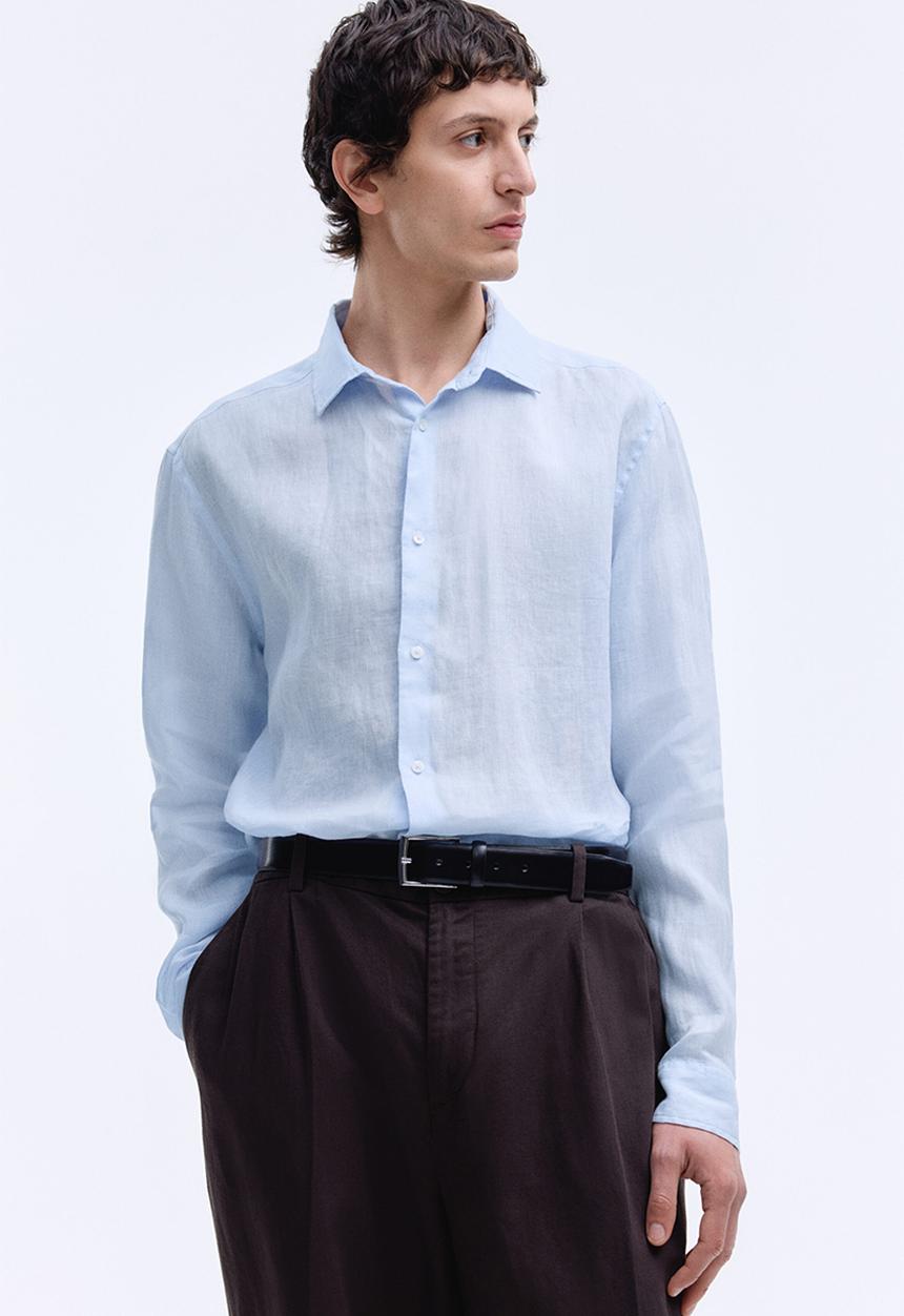 H&M - Slim fit linen shirt - light blue