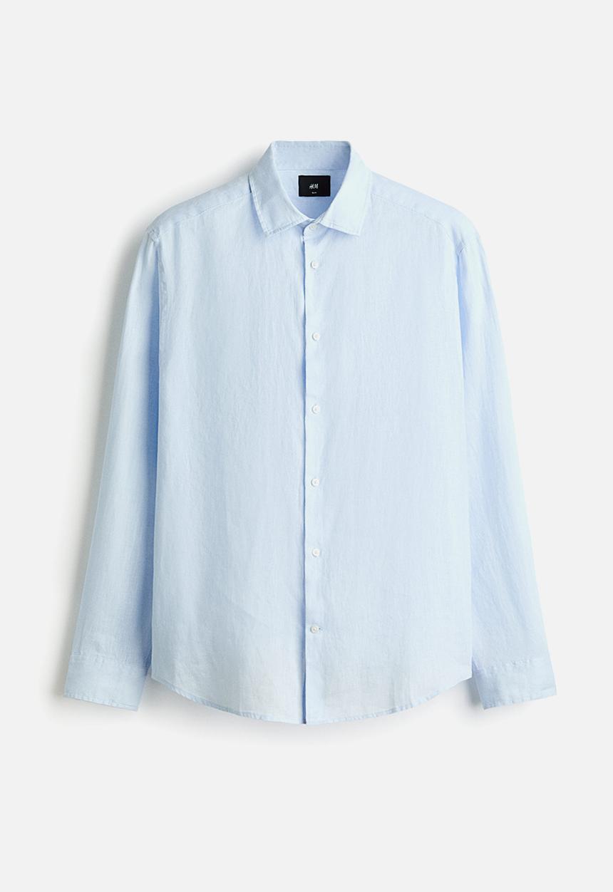 H&M - Slim fit linen shirt - light blue
