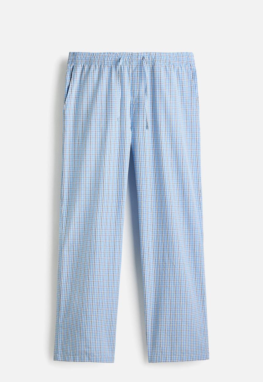 H&M - Relaxed fit poplin trousers - light blue/checked