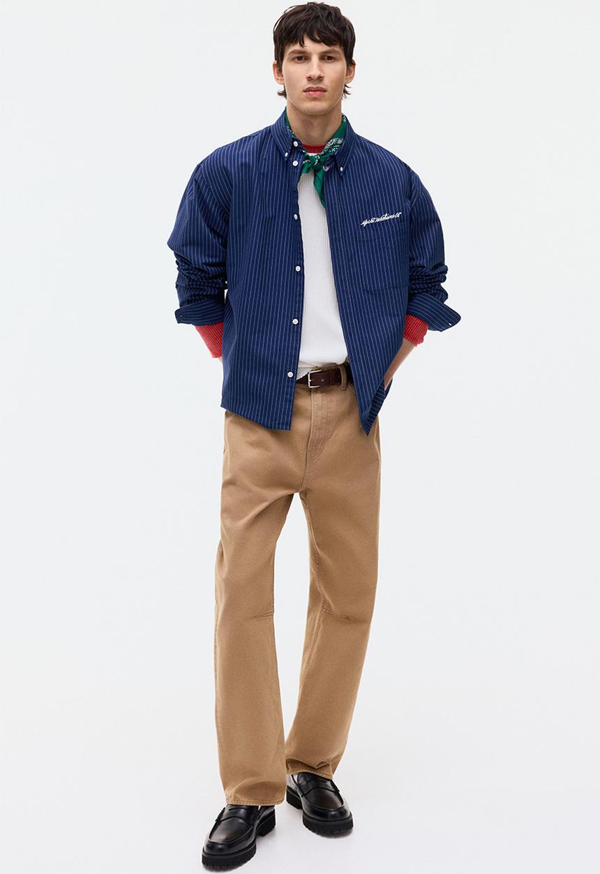 H&M - Loose fit oxford shirt - navy blue/striped