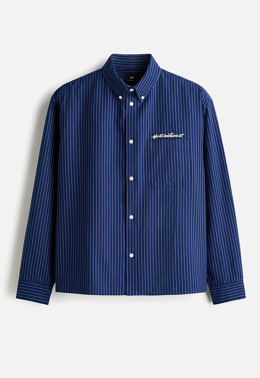 H&M - Loose fit oxford shirt - navy blue/striped