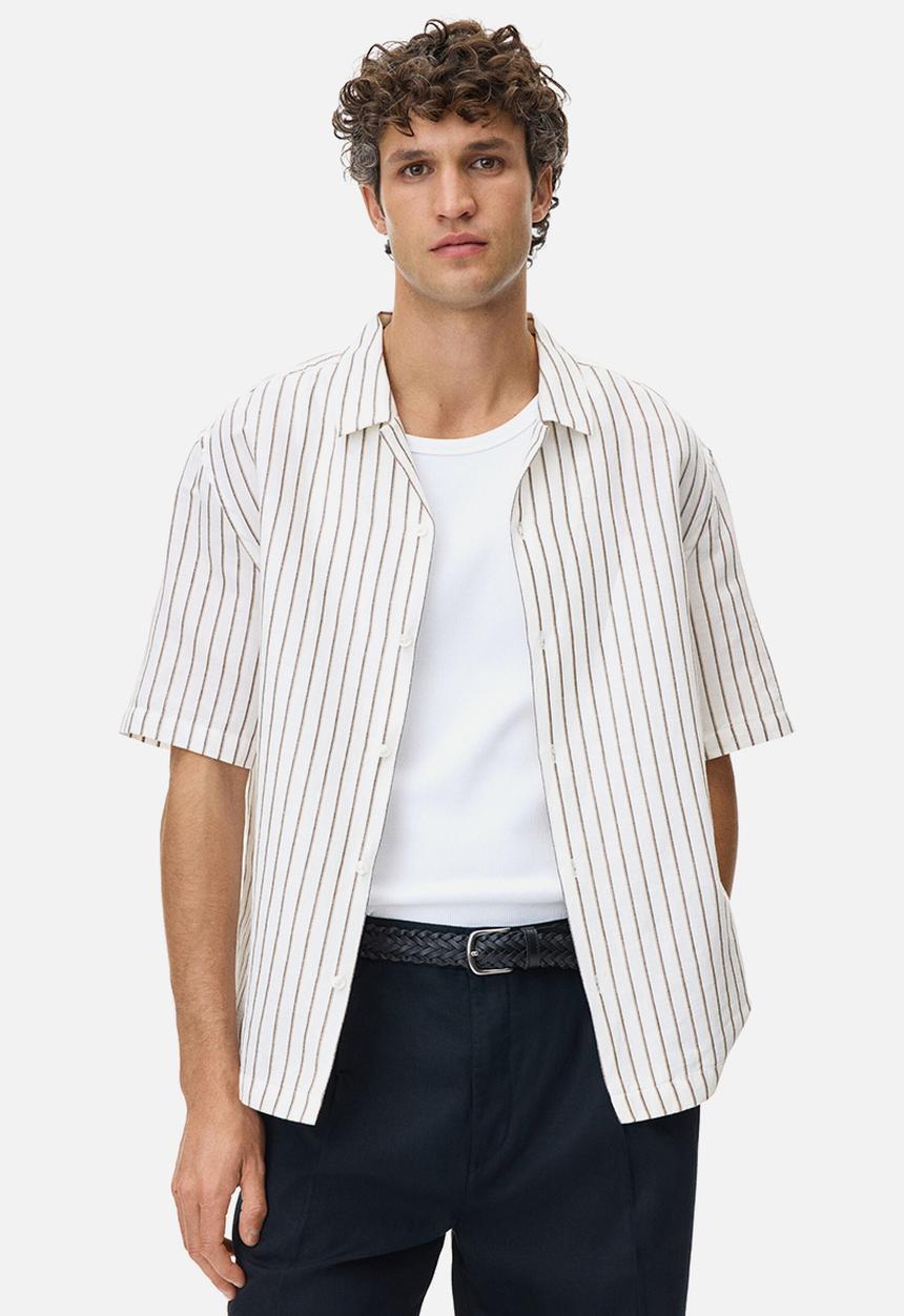 H&M - Relaxed fit linen-blend resort shirt  - white/striped