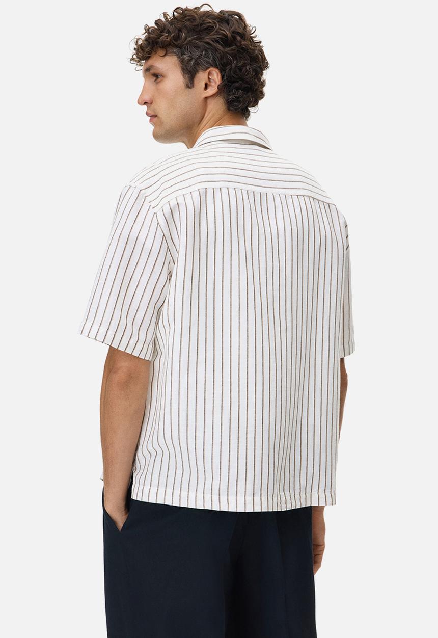H&M - Relaxed fit linen-blend resort shirt  - white/striped
