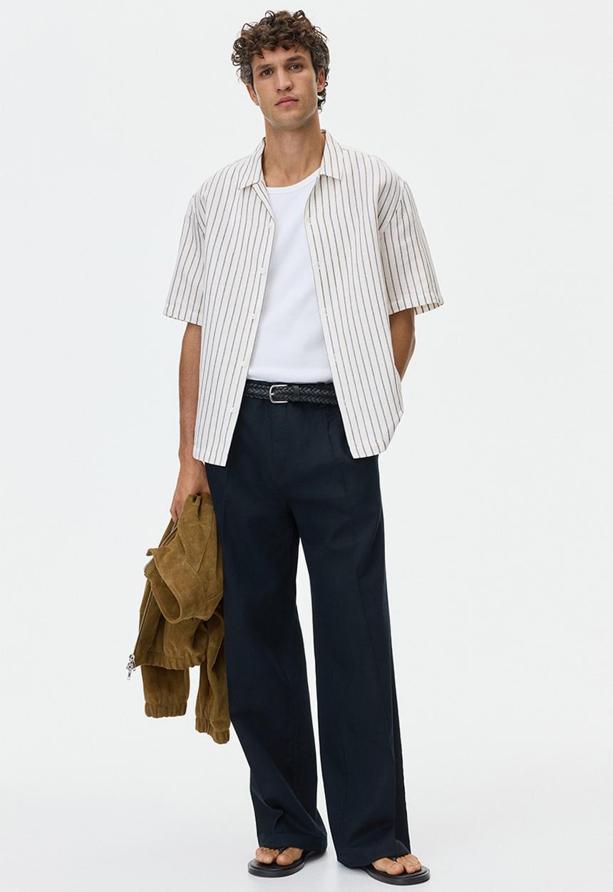 H&M - Relaxed fit linen-blend resort shirt  - white/striped