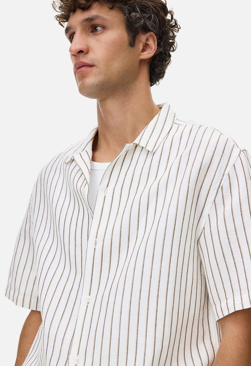 H&M - Relaxed fit linen-blend resort shirt  - white/striped