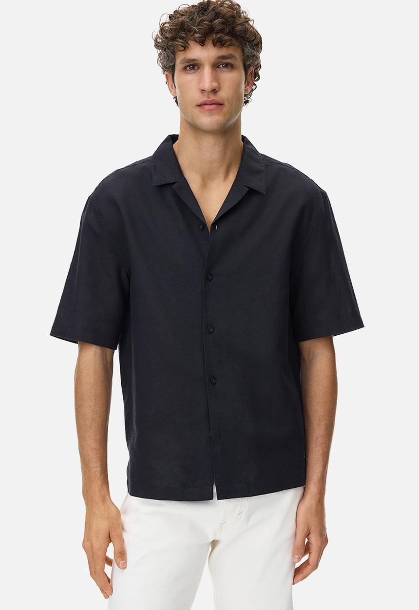 H&M - Relaxed fit linen-blend resort shirt  - black