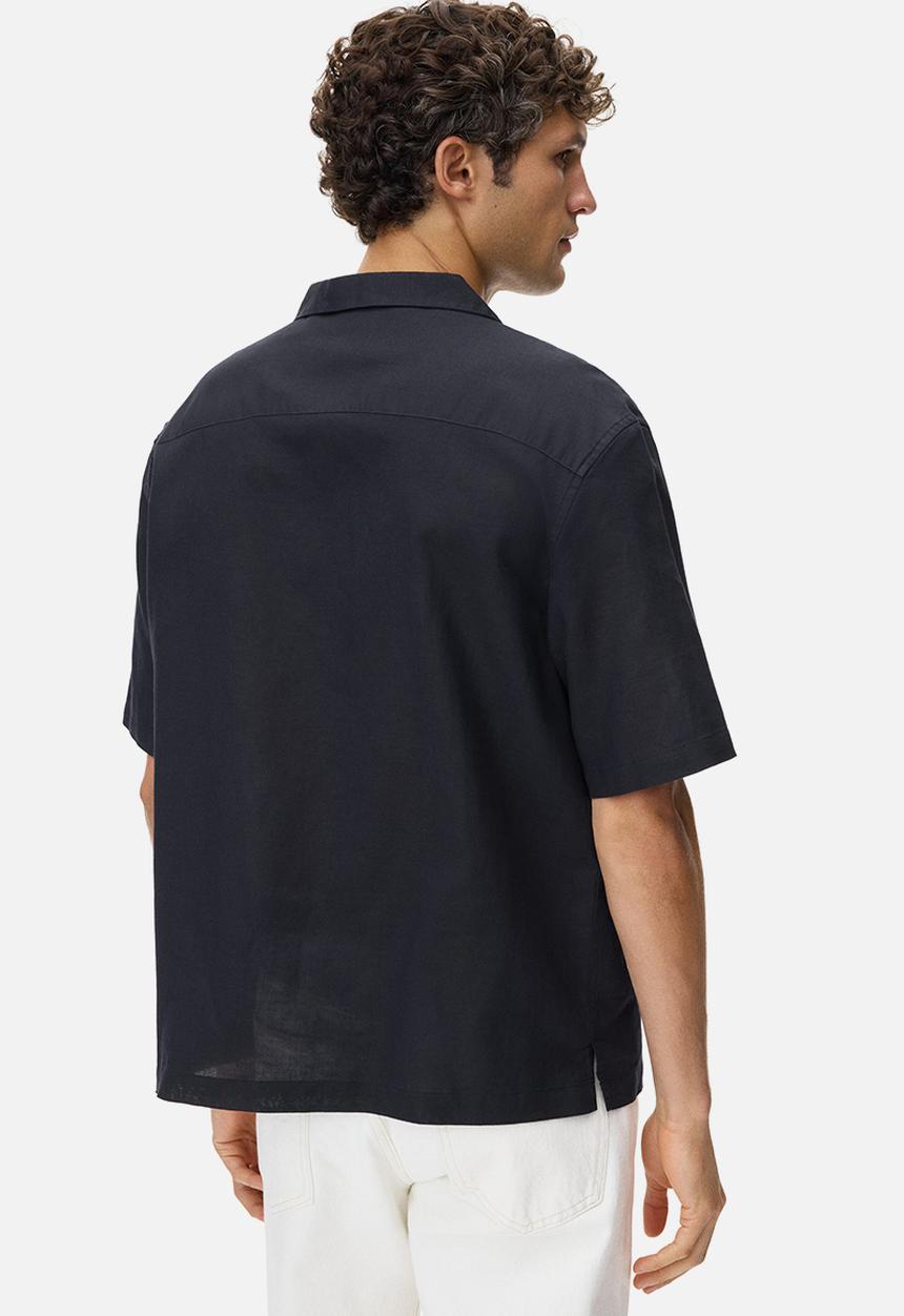 H&M - Relaxed fit linen-blend resort shirt  - black