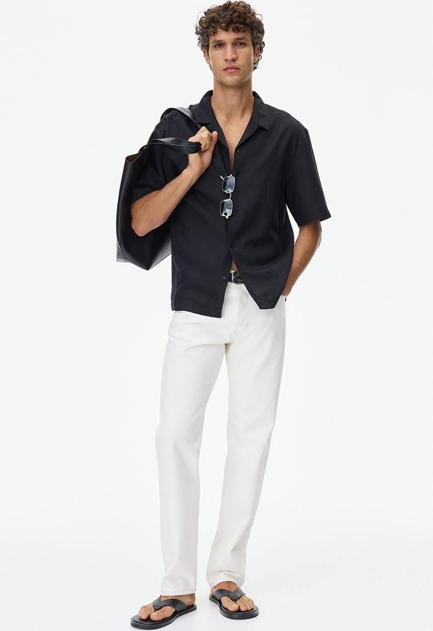 H&M - Relaxed fit linen-blend resort shirt  - black