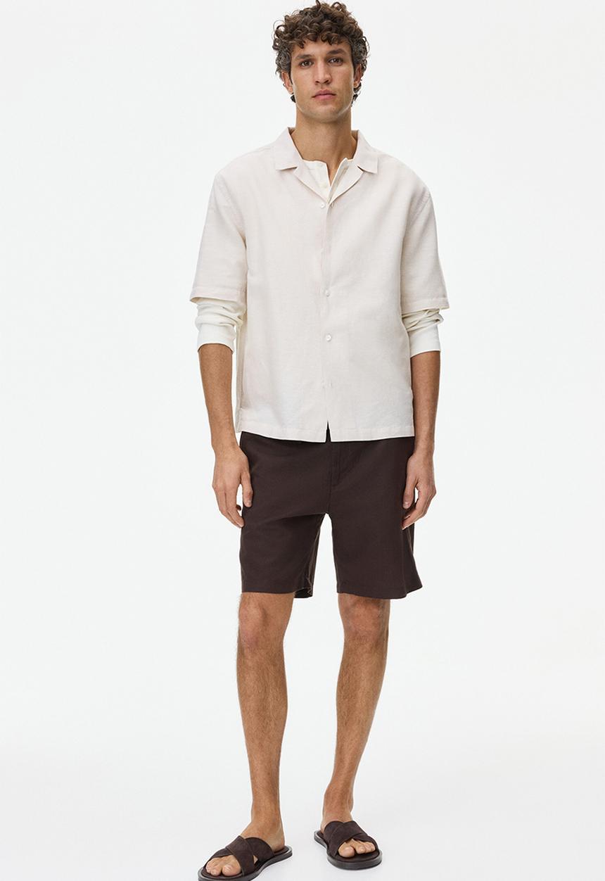 H&M - Relaxed fit linen-blend resort shirt  - light beige