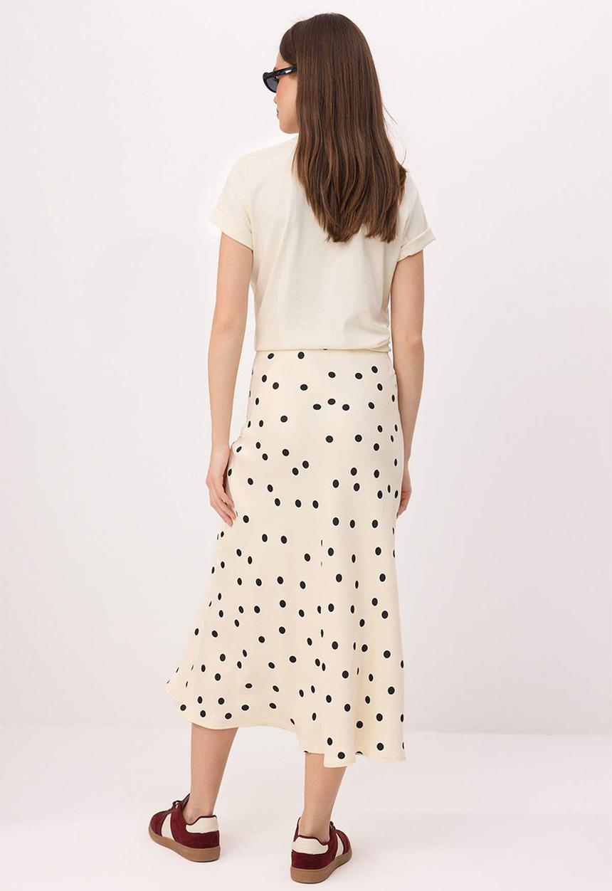 Trendyol - Polka Dot Satin Midi Skirt - Ecru