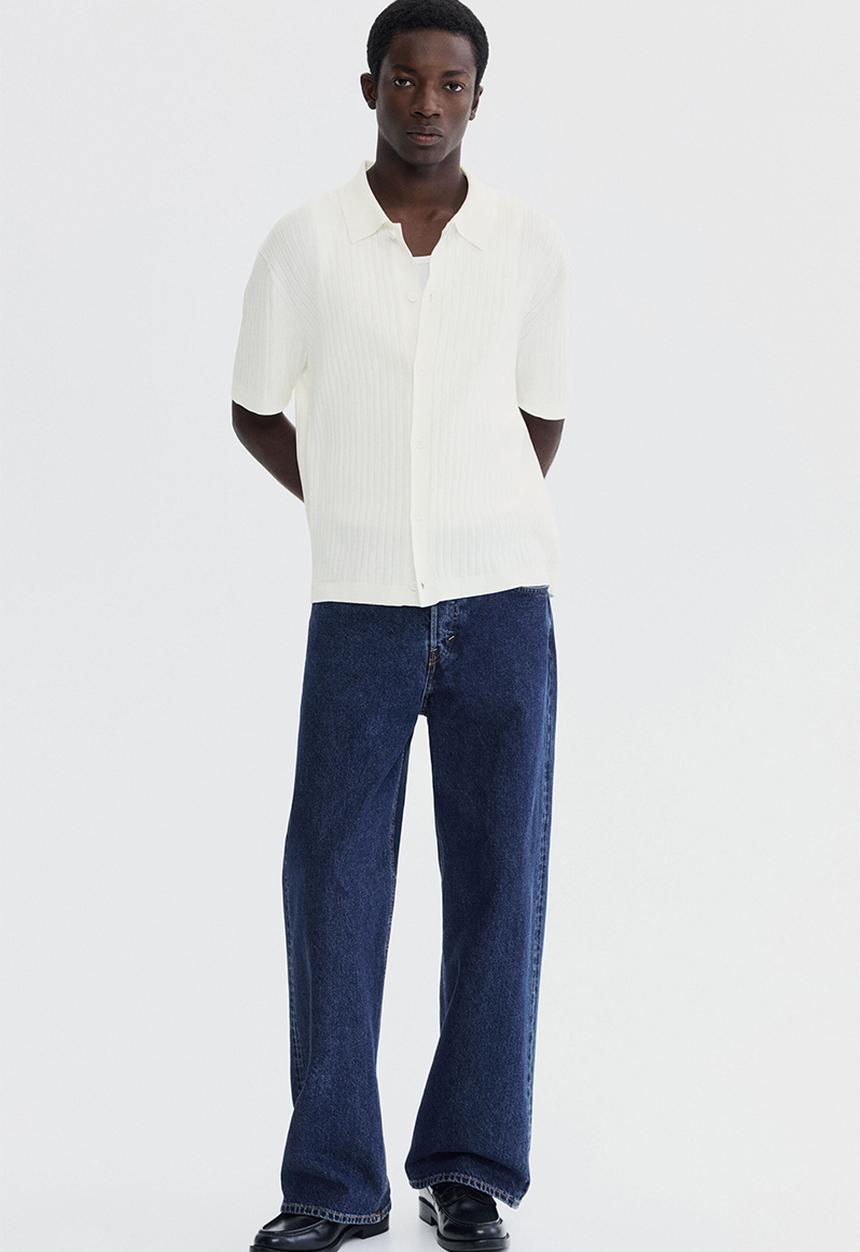 H&M - Regular fit rib-knit shirt - cream