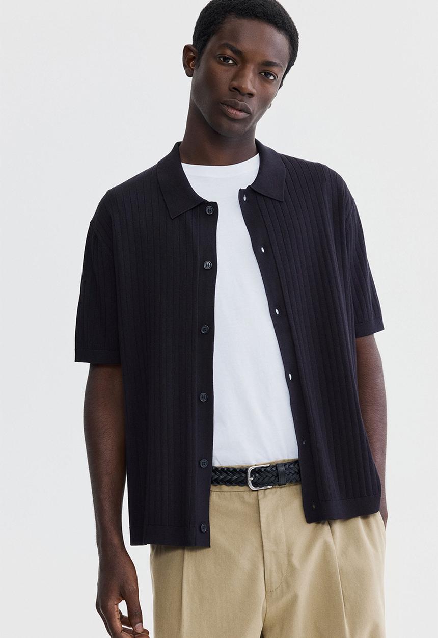 H&M - Regular fit rib-knit shirt - dark blue