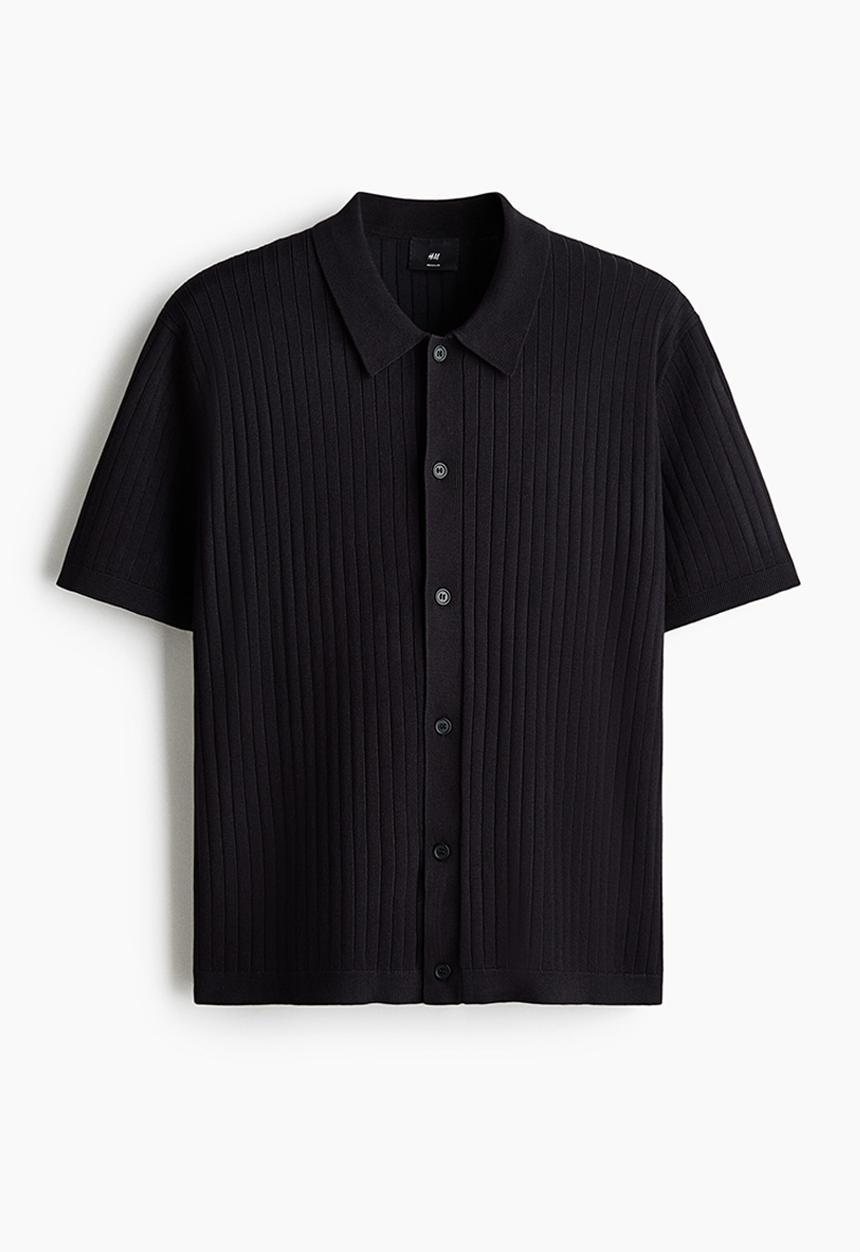 H&M - Regular fit rib-knit shirt - dark blue