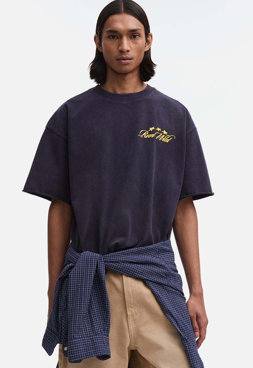 H&M - Oversized fit boxy-style t-shirt - dark blue/run wild