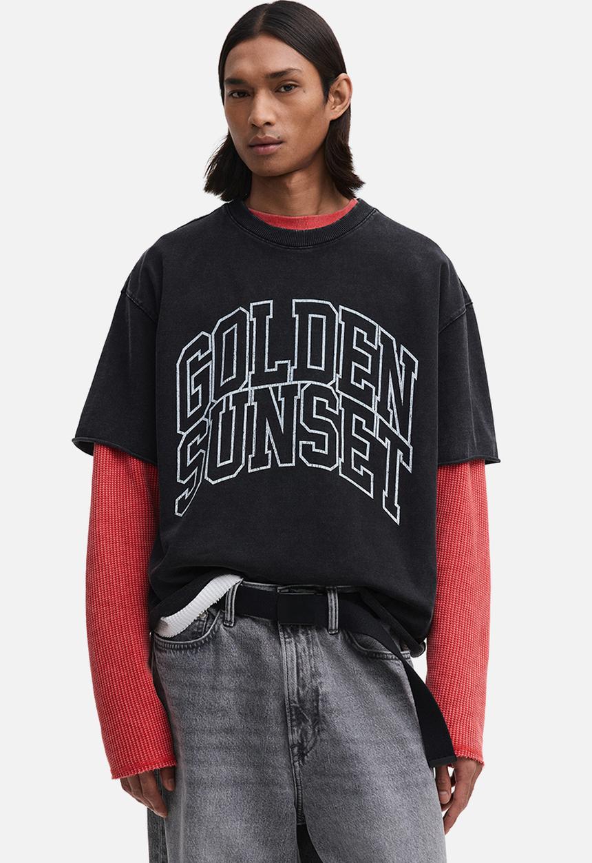 H&M - Oversized fit boxy-style t-shirt - black/golden sunset