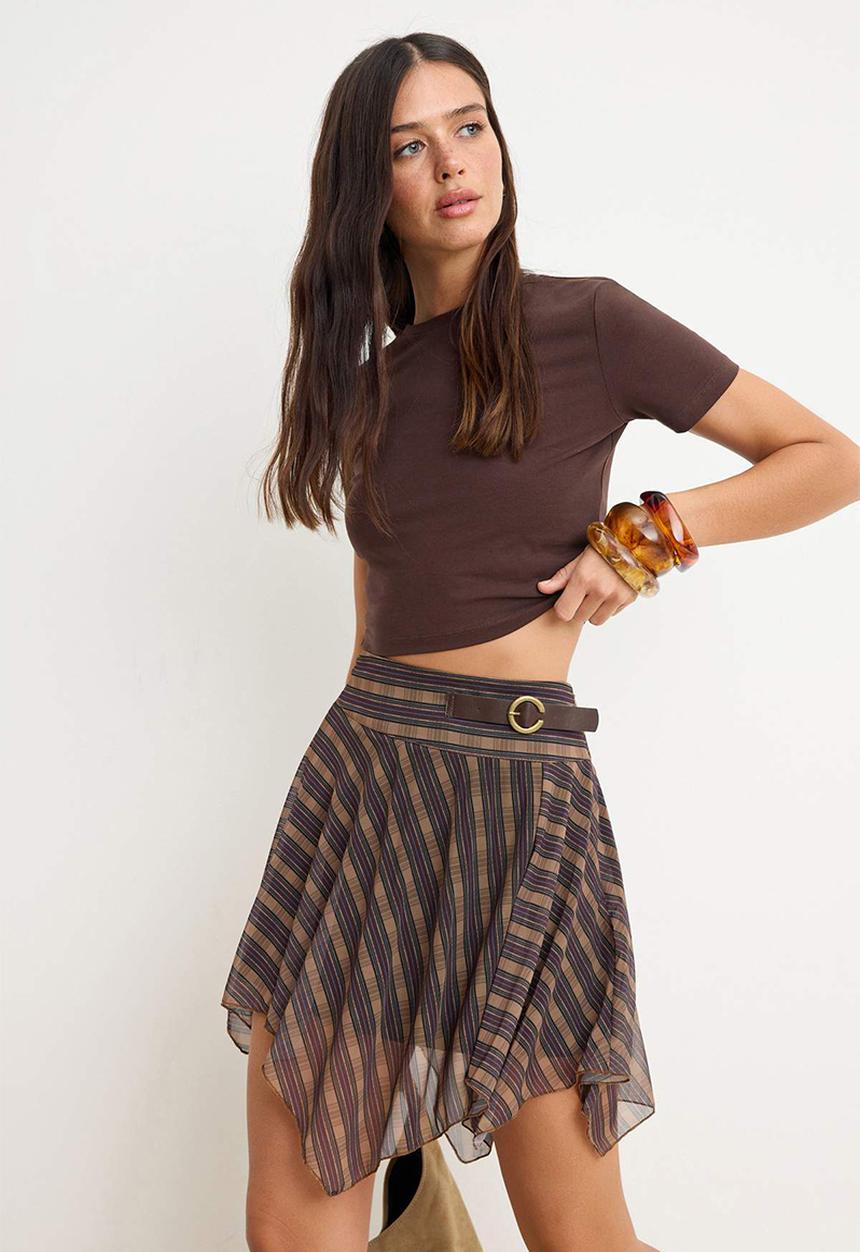 Trendyol - Striped Asymmetric Tulle Mini Skirt - Multi