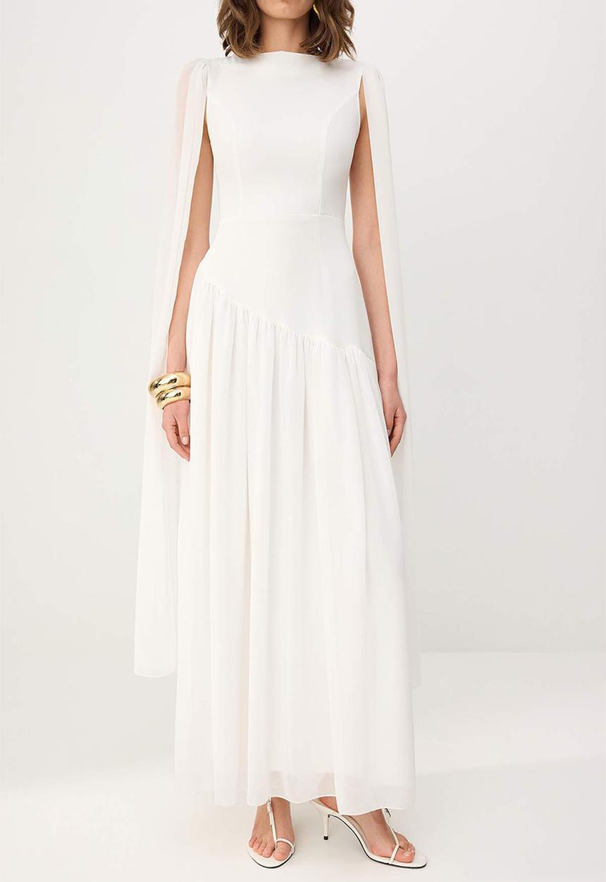 Trendyol - Chiffon Maxi Party Dress with Shawl Detail - White