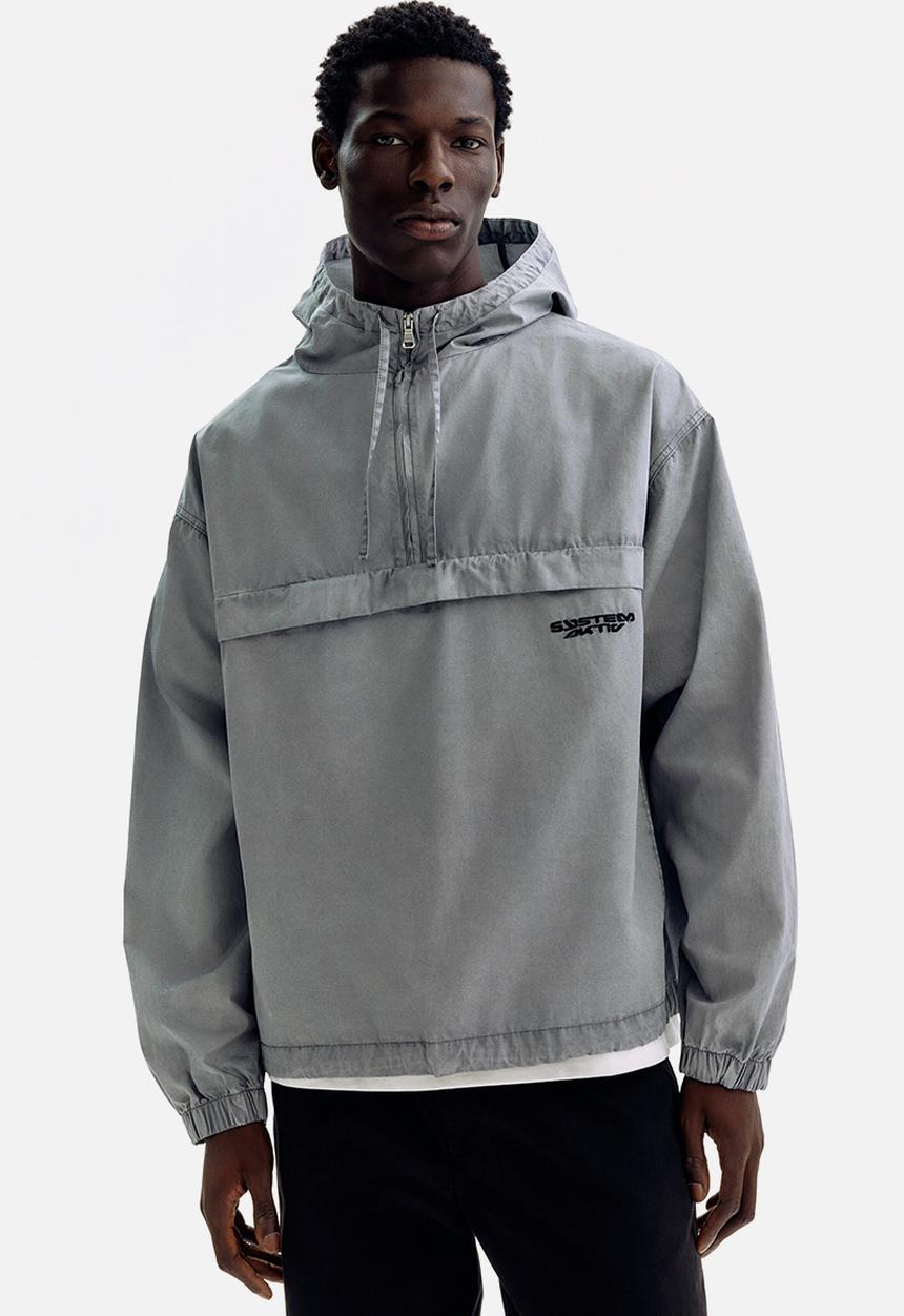 H&M - Loose fit cotton popover jacket - light grey/system
