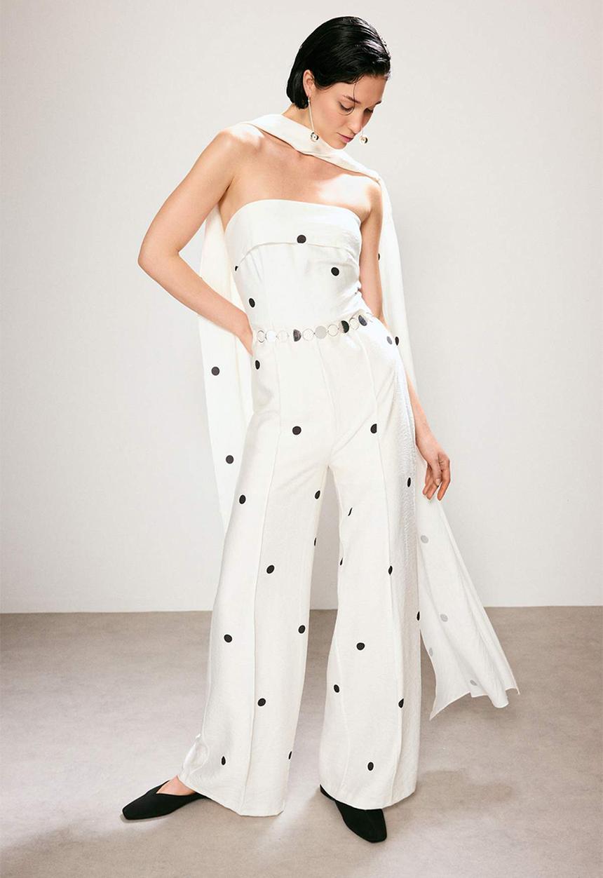 Trendyol - Polka Dot Strapless Jumpsuit - white