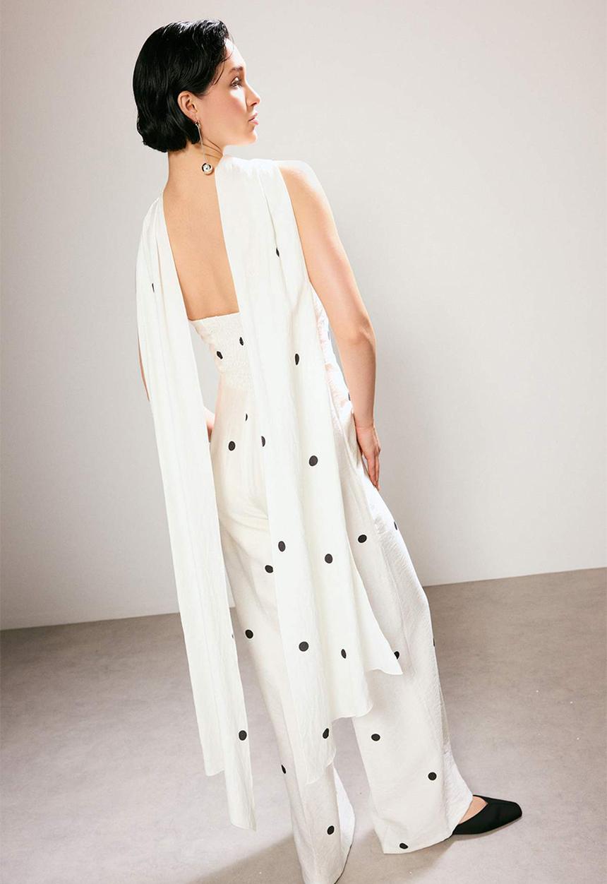 Trendyol - Polka Dot Strapless Jumpsuit - white