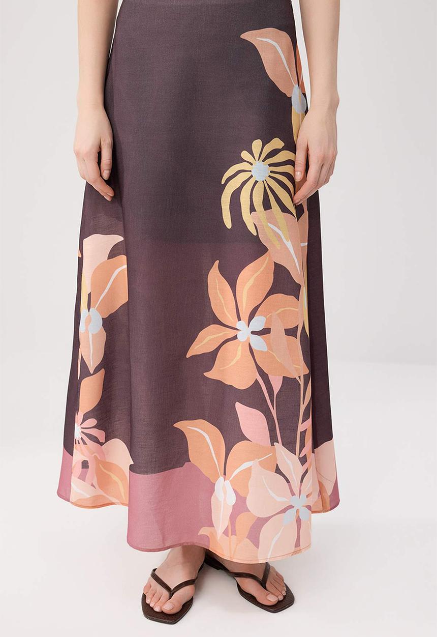 Trendyol - Beaded Strap Floral Print Top and Midi Skirt Set - Multicolour