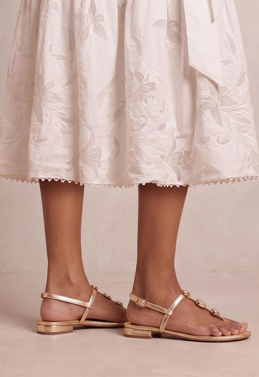 Forever New - Fiona 2 irregular shaped trim flat sandal - gold