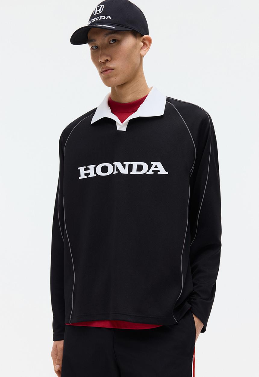 H&M - Loose fit printed polo shirt - black/honda