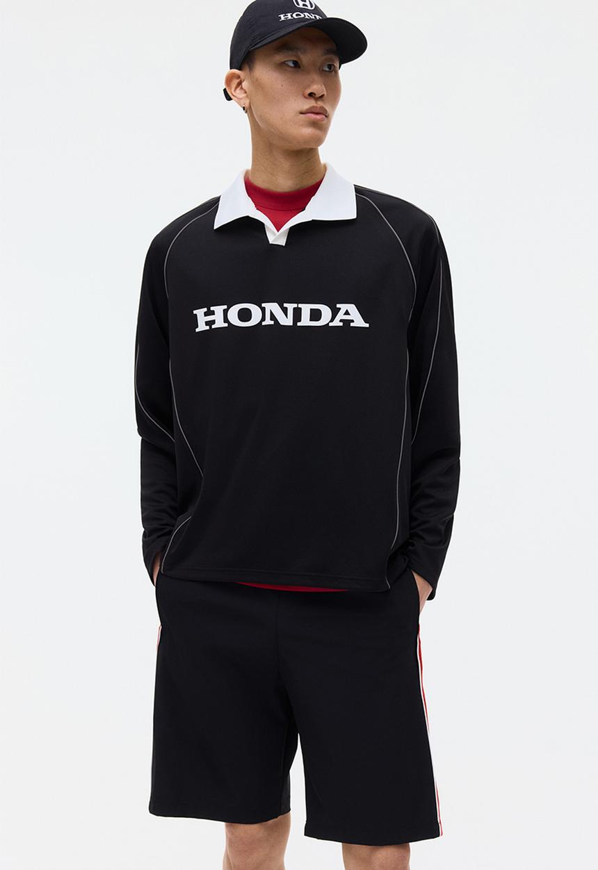H&M - Loose fit printed polo shirt - black/honda