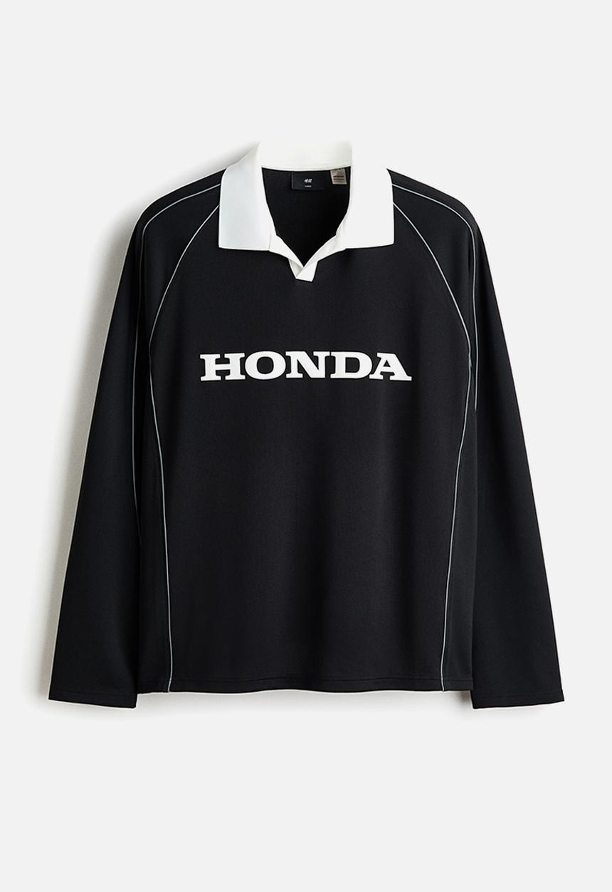 H&M - Loose fit printed polo shirt - black/honda